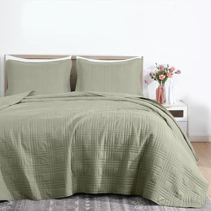 Chezmoi Collection Kingston King Size Bedspread Set, 3-Piece Sage Green Oversized Quilted Microfiber Lightweight Bedspread Coverlet (118"x106") for All Seasons - color: Sage, size: King