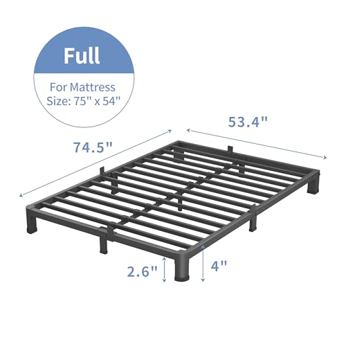 VIPSHOW 4 Inch Full Bed Frame with Round Corners No Box Spring Needed | 3500lbs Heavy Duty, 4 mattress stoppers, Noise-free, Easy assembly & anti-slip rubber covers, Kid & pet friendly - size: Full, style: 4 Inch