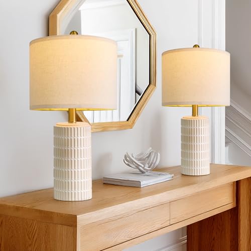 PoKat 20.75" Small Modern Ceramic Table Lamps Set of 2 for Bedroom, White | Bedside Lamps for Nightstands, Farmhouse Home Decor, End Table & Desk Light, Ideal Housewarming New Home Gift for Women Mom - color: 20.75'' Small - Beige and White