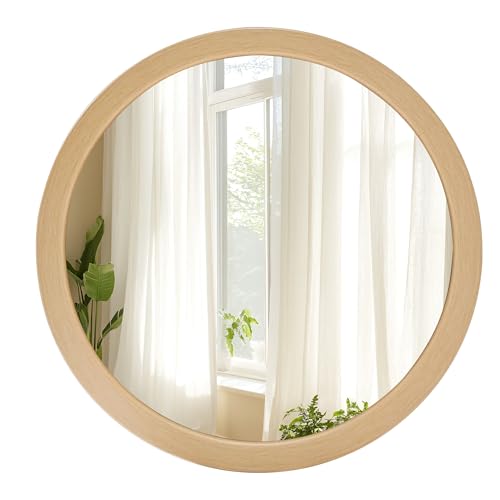 Round Mirror 30 Inch,Natural Vanity Circle Bathroom Mirrors for Wall | Rustic Wood Grain Pattern, Tempered glass, Bedroom Living Room or Entryway - color: Natural, size: 30"L x 30"W