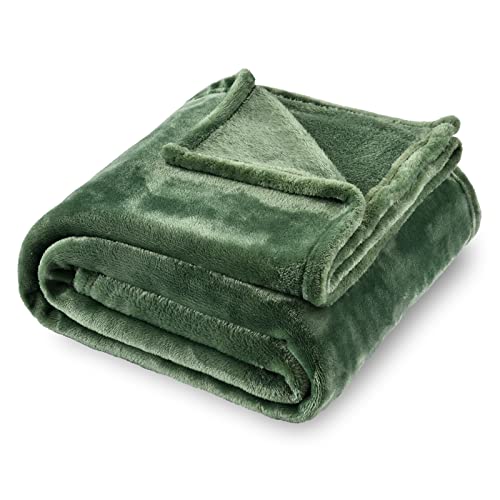 Flannel Fleece Blanket Throw Size, Olive Green, 50x60 inches | All Season Super Soft Cozy Blanket for Bed or Couch - color: Olive Green, size: 50"×60"