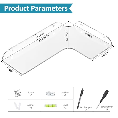 Sezanrpt 8x11.8 Inch Clear Corner Shelf Wall Mount Set of 2, Acrylic Corner Floating Shelves, Wall Organizer Shelf for Bathroom, Kitchen, Bedroom, Living Room, Dining Room, Office - color: Clear-2 Pack, size: 8x11.8 Inch