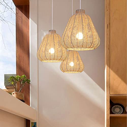 Creative Hand-Woven Bamboo Pendant Lighting Rattan Home Pendant Lamp Japanese Lantern Hanging Lamp Bedroom Headboard 35cm Ceiling Lamp Energy Saving Light Fixture
