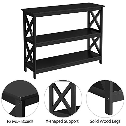 Yaheetech 42" L Black Console Table 3-Tier Narrow X-Design Storage Shelves | Sofa Table for Entryway, Hallway and Living Room, Slim 14" Depth, Powder-Coated MDF, 88 lb Top and 44 lb Shelf Capacity - color: Black