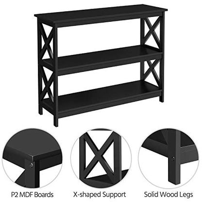 Yaheetech 42" L Black Console Table 3-Tier Narrow X-Design Storage Shelves | Sofa Table for Entryway, Hallway and Living Room, Slim 14" Depth, Powder-Coated MDF, 88 lb Top and 44 lb Shelf Capacity - color: Black