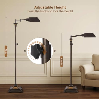 Scenekoy Adjustable Height Smart LED Floor Lamp for Living Room Bedroom | Standing Lamp with Swivel Metal Shade, Remote Control, Traditional 350º Swing Arm, Decor for Reading House Home Office - style: Metal Shade