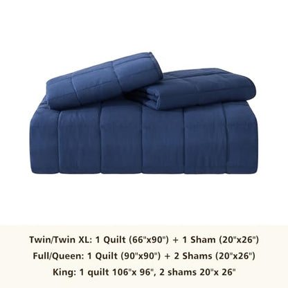 EMME Quilts Queen Size Bedding Sets Navy Blue Bedspread, Soft Lightweight Pre-Washed Bed Set, 3 Piece Cozy Reversible Microfiber Bed Coverlet with Pillow Sham(Square Pattern,90"x90") - color: 01-navy (Squares Pattern), size: Full/Queen(90" x 90")