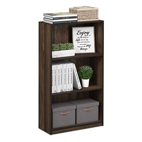 Furinno BASIC Book Shelf, 3-Tier Modern Bookshelf, Bookcase with Open Shelves, 9.3 x 21.8 x 39.5, for Living Room, Bedroom, Home Office, Columbia Walnut/Black - color: Columbia Walnut/Black, size: 3-Tier