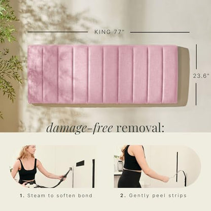 Nestl Upholstered King Headboard - Easy Assemble Channel Stitched Headboard King Size Bed - Wall Mounted Headboards with 3D Soundproof Wall Panels Peel & Stick Floating Headboards, Pink - color: 10-pink, size: King