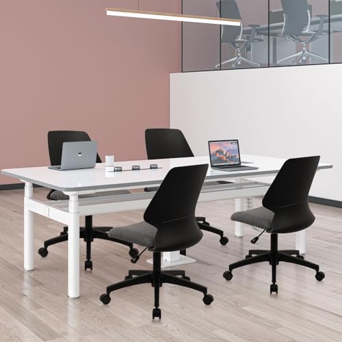CLATINA Armless Adjustable Height Desk Chair with Wheels, Upholstered Swivel Computer Task Chair, Comfy Small Office Reading Chair for Home & Meeting Room, Black, 2 Pack - color: Black-rubor, size: 2 Pack