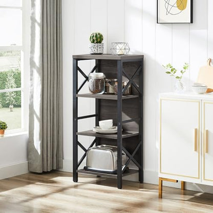 MNEETRUNG Small Bookshelf,4 Tier Industrial Bookcase with Metal Frame and Backboard,Narrow Rustic Gery Book Shelf,Book case for Small Spaces,Living Room,Bedroom and Home Office - color: Grey, size: 4-Tier (15.7"W x 11"D x 39.5"H)