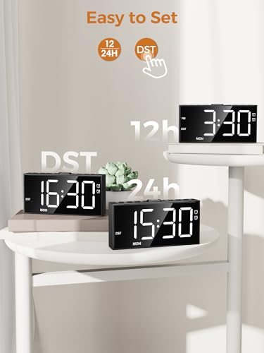 Digital Alarm Clock for Bedroom with 2.2-Inch Bold Numbers, Dual Alarms | Day-of-Week Display, Weekday/Weekend Mode, Plug in Bedside Clock with USB-C/USB-A Charging, 5-Level Brightness and Volume - color: White, size: With Bold Digits