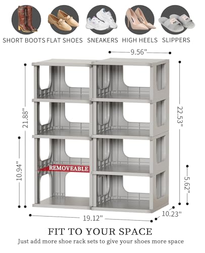 HAIXIN 10 Tier Narrow Shoe Rack, Compact Closet Shoe Shelves | Compact Size Space Saving, No-Tool Assembly, Removable Panels to Adjust Shelf, Stackable Expandable, Modular Design, Entryway - color: Grey, size: 10 Tier
