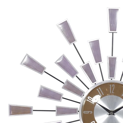 deco 79 Metal Starburst Wall Clock, Clock 22" x 3" x 22", Brown | Decorative Starburst Starburst For Home With Silver Accents Kitchen Clock Clock