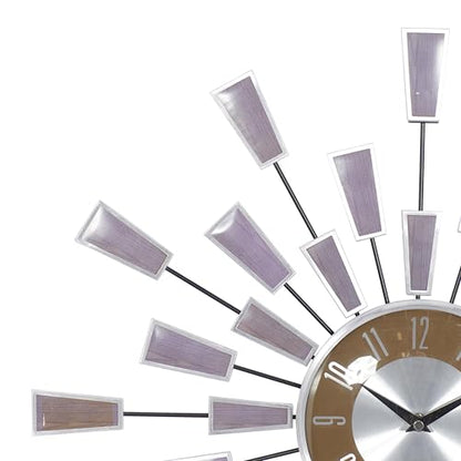 deco 79 Metal Starburst Wall Clock, Clock 22" x 3" x 22", Brown | Decorative Starburst Starburst For Home With Silver Accents Kitchen Clock Clock