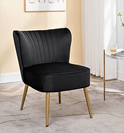 Container Furniture Direct Modern Velvet Accent Chair for Living Room, Bedroom, or Entryway, Stylish and Comfortable Armless Design with Metal Legs, Black - color: Black