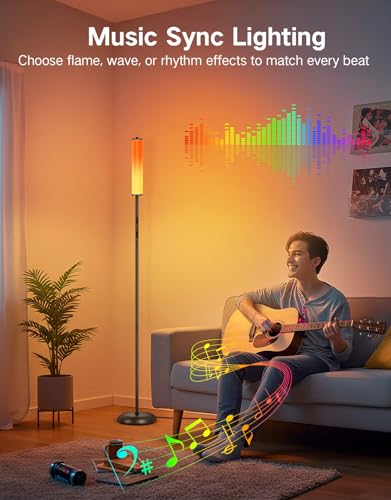 OUTON Bright Smart Floor Lamp with Remote, App & Touch Control, RGB Color Changing Standing Lamp, 2200K-6500K Dimmable, 3 Adjustable Heights, 32 Scenes for Living Room Bedroom Office Black - color: Black