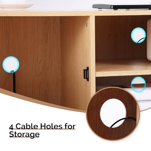 Modern TV Stand for 65 Inch TV, Oak Entertainment Center with Storage | Modern Fluted Boho Design, Adjustable Shelf, 4 Cable Management Holes, Stable Support TV Console for Living Room & Bedroom