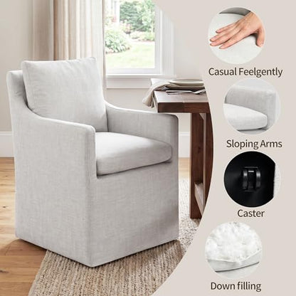 DUHOME Upholstered Dining Chairs Set of 2,Linen Accent Chair for Living Room,Single Sofa Chair with 4 Casters,Upholstered Arm Chair for Bedroom Reading Room Waiting Room Kitchen Dining Room - size: 2 pcs