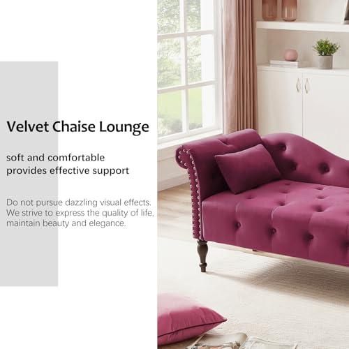 60" Modern Velvet Chaise Lounge Indoor,Upholstered Lounge Chair with Left Armrest and Lumbar Pillow, Button Tufted Lounge Sofa for Living Room Bedroom Office,Mini Chaise Longue Sofa (Claret) - color: Claret