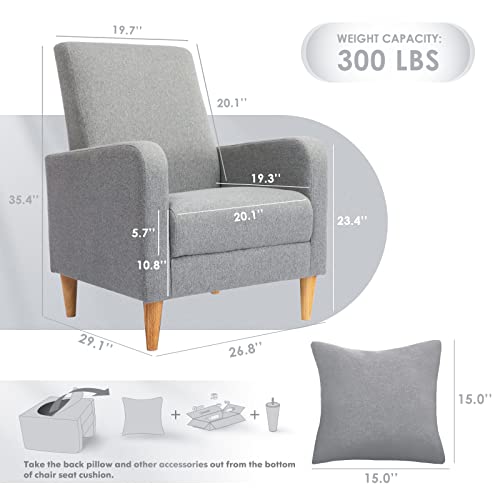 COLAMY Mid-Century Modern Accent Chairs Set of 2, Fabric Upholstered Living Room Chairs with Back Pillow & Solid Wood Legs, Comfy Armchair for Living Room, Bedroom, Single Sofa, Grey - color: Grey, size: Set of 2