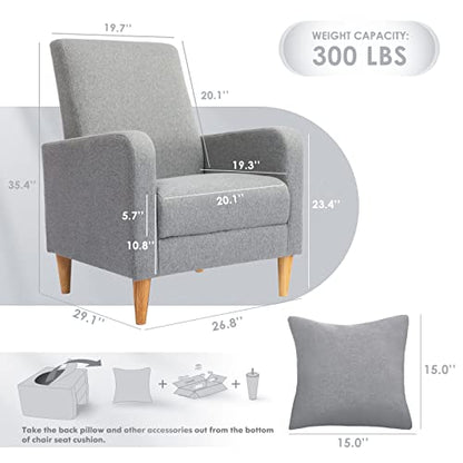 COLAMY Mid-Century Modern Accent Chairs Set of 2, Fabric Upholstered Living Room Chairs with Back Pillow & Solid Wood Legs, Comfy Armchair for Living Room, Bedroom, Single Sofa, Grey - color: Grey, size: Set of 2