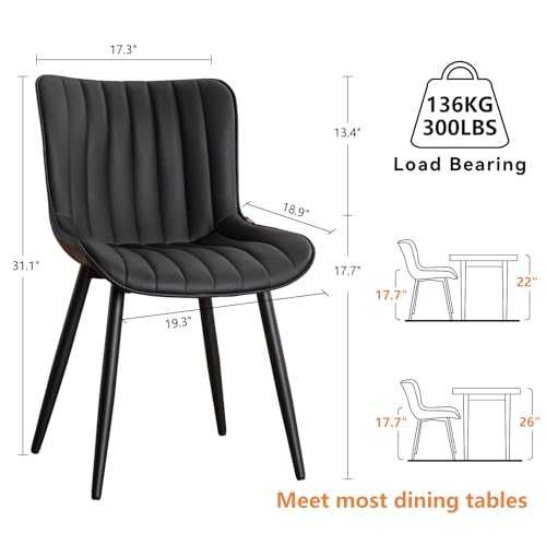 YOUNUOKE Dining Chairs Set of 2 Mid-Century Modern Kitchen Chair Black | Faux leather upholstered with Back, fits dining living waiting room guest reception. Waterproof easy to clean assemble, 300lb - color: Black