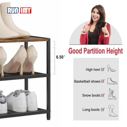 Small Narrow Shoe Rack for Entryway, 3-Tier Metal Wood Shoe Shelf | Shoe Storage Organizer, Holds 6 Pairs, Wooden Table Top, Mesh Shelves, for Front Door Entrance Closet Floor Hallway Bedroom - size: 17"D x 10.24"W x 15.75"H