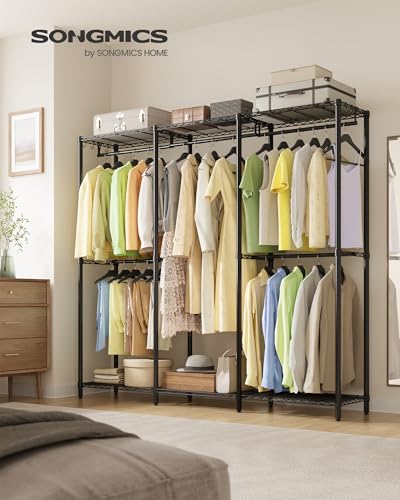SONGMICS Clothing Rack, Heavy-Duty Garment Rack, Adjustable Storage Shelves | Freestanding Portable Wardrobe Closet, Hanging Rails, Ink Black, DALTEN Collection ULGR436B01 - size: 70.9"W x 70.5"H, style: Without Fabric Cover