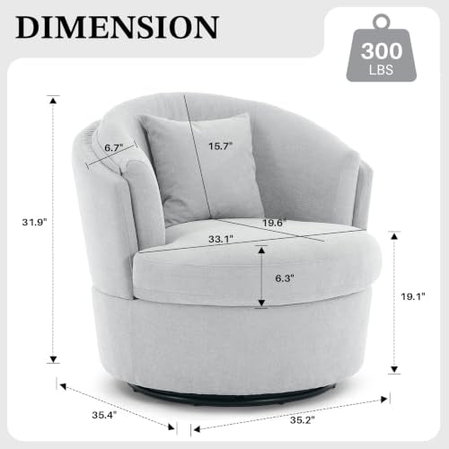 Swivel Accent Chair, Widened Round Barrel Chair with Pillow | Wide Padded Seat, Upholstered Chenille, Silent 360° Swivel Barrel Armchair for Living Room Bedroom Reading Nook, Light Gray - color: Light Gray