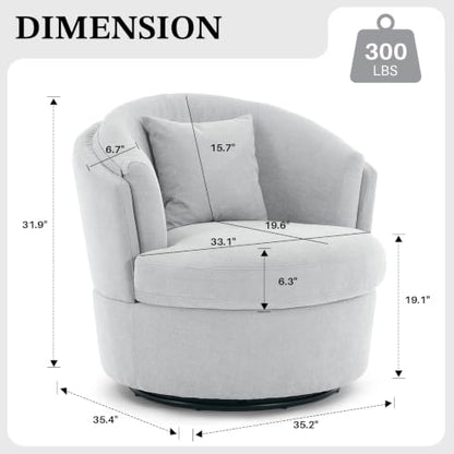 Swivel Accent Chair, Widened Round Barrel Chair with Pillow | Wide Padded Seat, Upholstered Chenille, Silent 360° Swivel Barrel Armchair for Living Room Bedroom Reading Nook, Light Gray - color: Light Gray