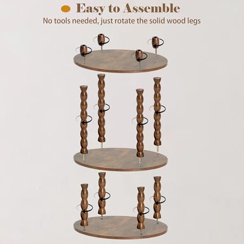 3-Tier Oval Side Table with Solid Wood Legs, Small End Table with Storage Shelves for Living Room Bedroom, Modern Night Stand Accent Table for Small Spaces, Easy Assembly - size: Oval(12.6''x15.7''x22.8'')