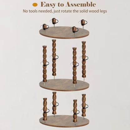 3-Tier Oval Side Table with Solid Wood Legs, Small End Table with Storage Shelves for Living Room Bedroom, Modern Night Stand Accent Table for Small Spaces, Easy Assembly - size: Oval(12.6''x15.7''x22.8'')