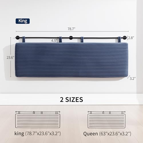 King Headboard Only, Wall Mounted Hanging Upholstered Bed Head Board | Modern Vertical Channel Design of Fine Flannel, Elegant Dark Blue Fluted Headboard for Bedroom (Dark Blue, King Size) - color: Flannel/Dark Blue, size: King
