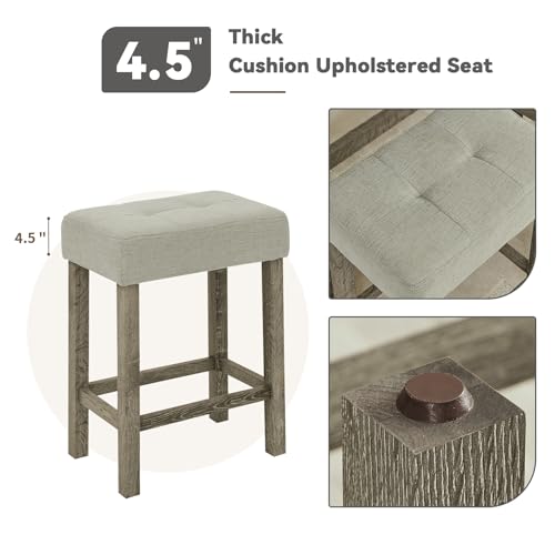 59" Industrial 4 Piece Bar Table Set with Built-in Power Outlet, Behind Couch Sofa Table with 3 Linen Upholstered Stools, Bar Table and Chairs Set for Living Room, Dining Room, Lounge, Brown - color: R2-brown