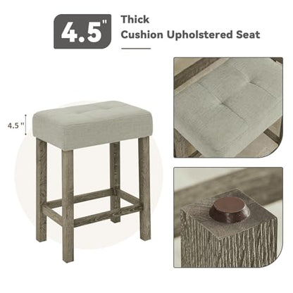59" Industrial 4 Piece Bar Table Set with Built-in Power Outlet, Behind Couch Sofa Table with 3 Linen Upholstered Stools, Bar Table and Chairs Set for Living Room, Dining Room, Lounge, Brown - color: R2-brown