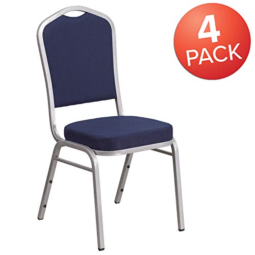 Flash Furniture Hercules Crown Back Stackable Banquet Chair, Silver, 4-Pack | Silver Frame, Fabric Upholstery - color: Navy Fabric/Silver Frame, size: Set of 4