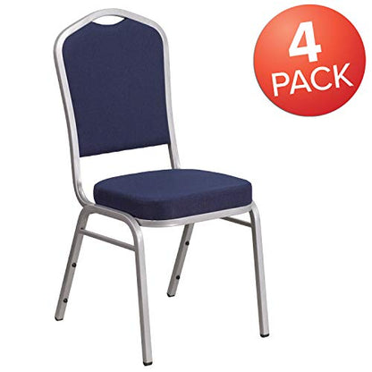Flash Furniture Hercules Crown Back Stackable Banquet Chair, Silver, 4-Pack | Silver Frame, Fabric Upholstery - color: Navy Fabric/Silver Frame, size: Set of 4