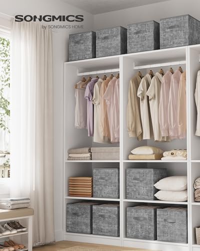 SONGMICS Storage Cubes, 13 x 13 x 13 Inches Non-Woven Fabric Bins with Double Handles, Set of 10, Closet Organizers for Shelves, Foldable, for Clothes, Cattail Gray UROB133G01 - color: Cattail Gray, size: 13 Inch-10 pack