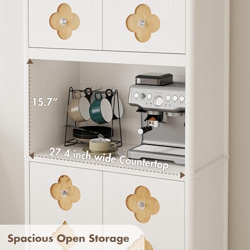 Garvee 72" Tall Pantry Cabinet, Kitchen Hutch Storage Cabinet with Countertop for Microwave, Freestanding Wooden Cupboard with Carved Door & Crystal Handle, for Dining Room, Living Room, Antique White - color: Antique White