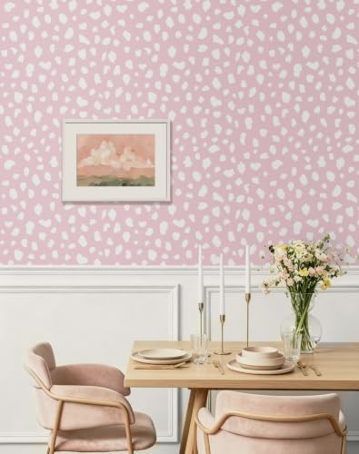 Yasinet Pink Wallpaper Boho Dots Peel and Stick Wallpaper Modern Removable for Girl Bathroom/Bedroom Pink and White Contact Paper Self Adhesive Waterproof Wall Paper Decro Vinyl 17.3" × 118 " - color: Pink/White, size: 17.3"×118.6''