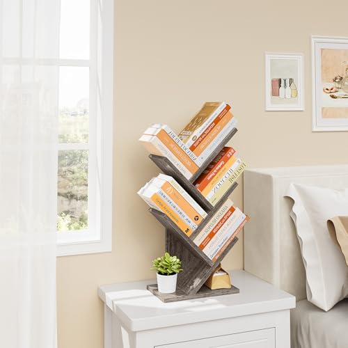 Hoctieon 4 Tier Tree Bookshelf, 4 Shelf Bookcase, Free Standing Tree Bookcase, Display Floor Standing Shelf for Books, Book Organizer Shelves for Home Office, Living Room, Bedroom, Grey - color: Grey, size: 4 Tier