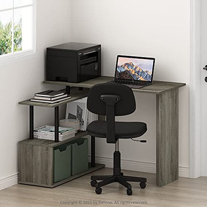 Furinno Moore L-Shape Computer Desk with 3-Tier Shelves, French Oak | L-Shape Gaming Desk, Reversible, Computer Desk, for Home Office, Bedroom - color: French Oak/Black, style: 3-Tier Shelves Desk