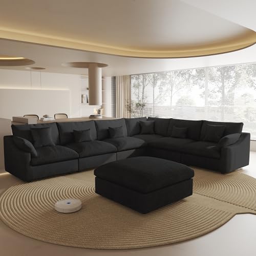 Cloud Couch for LivingRoom,153" U Shaped Modular Sectional Couch with Storage Ottoman,Down Filled 7 Seater Convertible Sleeper Sofa Bed Oversized Furniture,Black - color: Black, size: 7 Seater