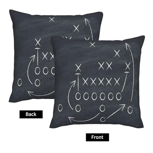 American Football Throw Pillow Covers Tactics Chalk Blackboard Drawing Pillow Cover 18x18 Inch Set of 2 Soccer Theme Pillowcase Square Cushion Cases for Couch Bed Sofa - color: Black, size: 18" x 18" (Pack of 2)