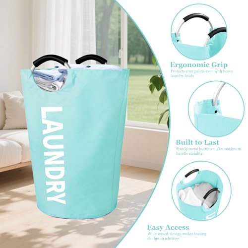 WOOHA 125L Large laundry basket,Collapsible laundry hamper, Tall Clothes Baskets Folding Washing Bin Foldable Fabric Hamper Bags for Bedroom, Closet,Bathroom,College,laundry bag,lightblue - color: Lightblue, size: 125L-XXXL