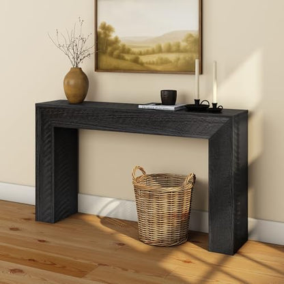 Plank+Beam Camden Console Table, 56 Inch, Rustic Char | Low-VOC Finish, Rustic Finish, Solid Wood - color: Rustic Char, size: 56 Inch without Shelf
