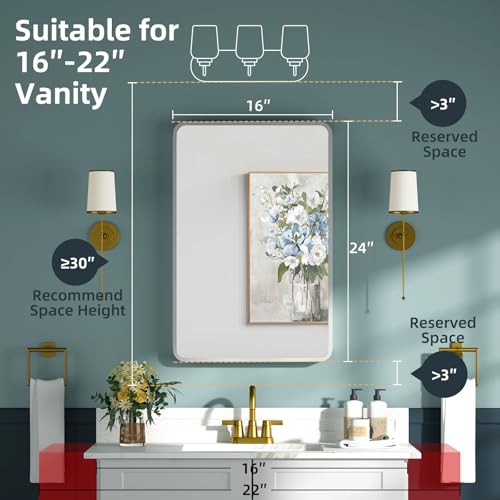 Bathroom Medicine Cabinet with Mirror 16 x 24 Inch, Silver Medicine Cabinet Recessed or Surface Wall-Mounted, Mirrored Cabinets with 2 Adjustable Shelves for Bathroom Vanity - color: Silver, size: 16*24inch