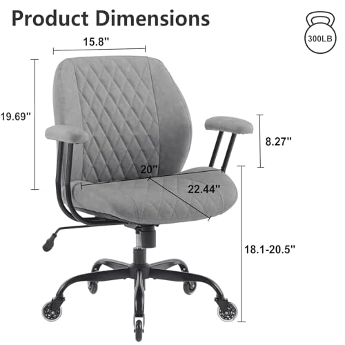 YFO Modern Ergonomic Office Desk Chair, Grey Leather with Lumbar Support, Adjustable Height, Swivel, Armrests, for Office, Gaming, Reading, Relaxing - color: Grey, size: Mid Back