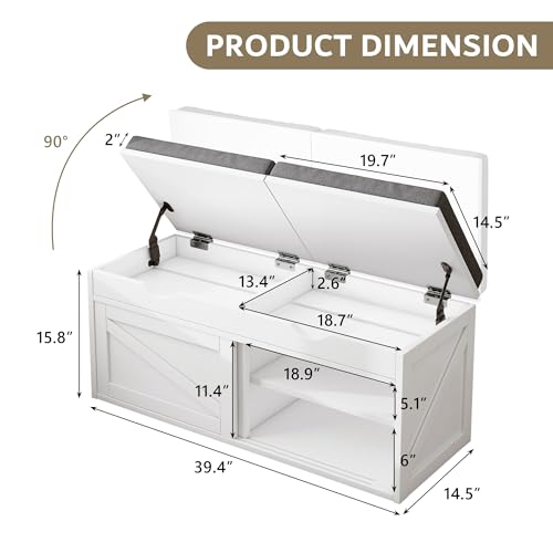 iPormis Shoe Storage Bench,40" Wide 2-Tier Shoe Bench with Padded Seat Cushion and Lift Top Storage,Entryway Bench with Adjustable Shelf,Wooden End of Bed Bench,White - color: Cream White